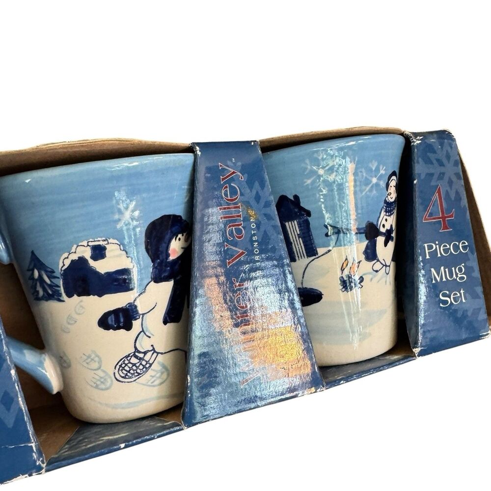 Vintage HIDDEN VALLEY SNOWMAN MUGS‎ Hand Painted CAMBRIDGE POTTERY set of 4 - Picture 5 of 8